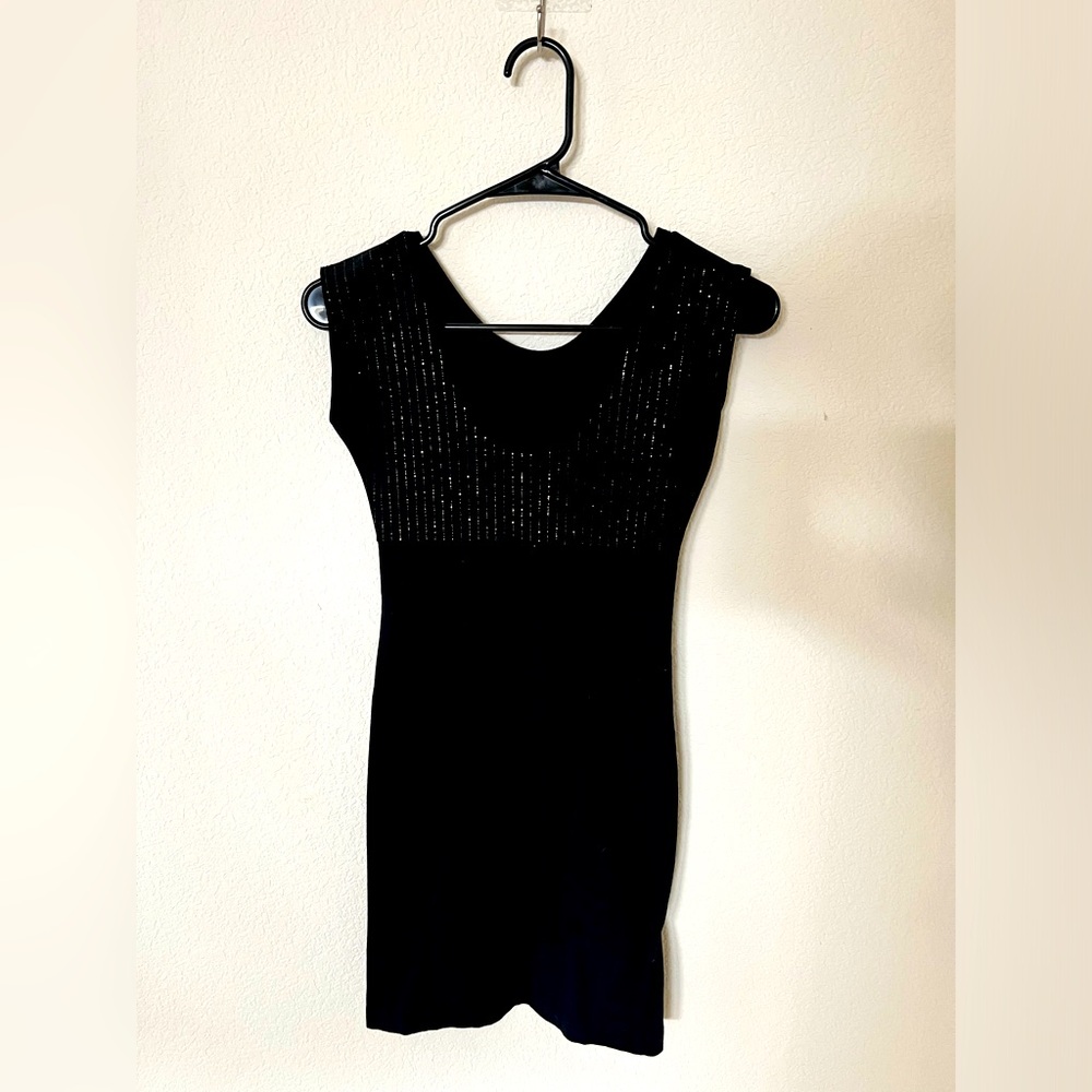 American Apparel “Little black dress” with gold pinstripes; size XS
